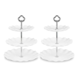 NWK Pack of 2 Large Stable 3-Tier Cupcake Stand round Shape (Silver