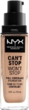 NYX Professional Makeup 24 Hour Full Coverage Lightweight Foundation, Cant Stop Wont Stop, Long Lasting, Waterproof, Vegan Formula, Matte Finish, Shade: Natural