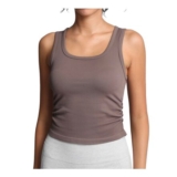Nabawa Square-Neck Vest Top, Ruched Cami, Khaki, M