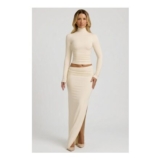 Nadina Modal Asymmetric-Waist Maxi Skirt in Ivory