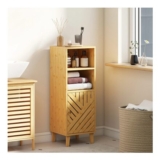 Narrow Bathroom Storage Cabinet with Open Compartments, Natural