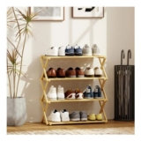 Natural HOMCOM Bamboo Shoe Rack, 4-Tier Folding Shelf