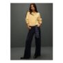 Navy Blue Cord Wide Leg Trousers with Scarf
