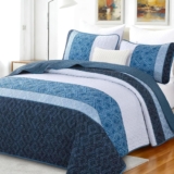 Navy Blue Quilt Set Super King Size (Oversized), Striped Plaid Bedspread Coverlet Set, Boho Summer Bedding Set Soft Microfiber with 2 Pillow Shams (220x240cm)