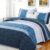 Navy Blue Quilt Set Super King Size (Oversized), Striped Plaid Bedspread Coverlet Set, Boho Summer Bedding Set Soft Microfiber with 2 Pillow Shams (220x240cm)
