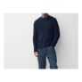 Navy Blue Regular Fit Aran Cable Mock Shirt Jumper