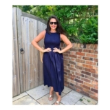 Navy Cotton Poplin Shirred Dress