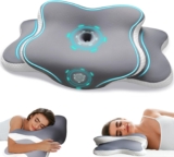 Neck Support Pillow – Contoured Cervical Pillow for Neck Comfort, Memory Foam Pillow for Side, Back and Stomach Sleepers, with Cooling Removable Pillowcase, Grey