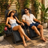 Neo 2X Zero Gravity Recliner Outdoor Chair Reclining Garden Sun Lounger Portable (Black)