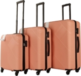 Neo 3 Piece Hard Shell Luggage Suitcase Set ABS Expandable Handle Lightweight Durable Trolley Travel with 360 Spinner Wheels Inbuilt Lock 20 24 28 (Rose Gold)