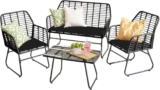 Neo Garden Furniture Patio Wicker Bamboo Style Cane Chair Table Outdoor Indoor Balcony Conservatory Rattan Cushion Sofa Set 4 Piece (Black)