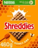Nestlé Cereals – Shreddies Breakfast Cereal – Bitesize Wholegrain Wheat Cereal – The Honey One – High Fibre, No Added Sugar – 460g
