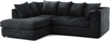 New Fabric Corner Sofa Black Soft Jumbo Cord 3-4 Seater Corner Sofa (Black, Left Hand Facing)