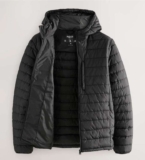Next Mens Shower Resistant Lightweight Hooded Puffer Coat Jacket, Black / Navy £25 – free click and collect