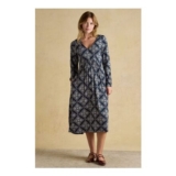 Nia Navy Geo V-Neck Long Sleeve Midi Jersey Dress