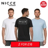 Nicce Mens Franzo Designer T-Shirt Twin Pack with code ( White / Blue Aura / Black / S , M & L Sizes )