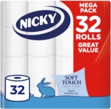 Nicky Soft Touch Toilet Tissue – 32 Rolls of Extra Gentle White Toilet Paper, 190 Sheets per Roll, 2-ply, Soft Tissue, Modern Embossing, Easy Opening, 100% FSC Certified Paper