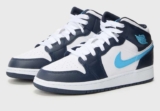 Nike Air Jordan 1 Mid Unisex Kids High-top Trainers – Obsidian/Powder Blue/White, sizes 3 – 6.5