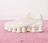 Nike Shox TL pearlised trainers in off white with code