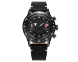 Nivada Grenchen Chronomaster 38mm Full Black Leather Strap Automatic Watch
