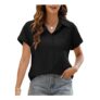 Niwicee Women Short Sleeve Roll-up Cuffed Shirt Black L