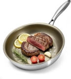 Non Stick Frying Pan 28cm, 18/10 Stainless Steel Frying Pan Non-Stick Titanium Coating, Ergonomic Handle, PTFE & PFOA Free, Suitable for All Hobs, Oven Safe, Dishwasher safe, Brown