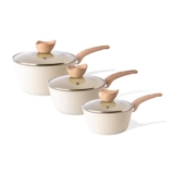 Non-Stick Saucepan Set, Induction, 3-Piece Cream Granite (16/18/20cm), Nuovva