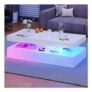 Nordivale Modern Coffee Table with LED, 2 Drawers, USB Ports