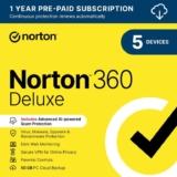 Norton 360 Deluxe 2026 5 Devices 1-Year Subscription Automatic Renewal Activation Code by Email – Sold & Shipped by Amazon Media EU