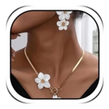 Novearring Floral Jewelry Set Gold White Flower Earrings and Necklace