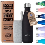 Nuactiv Stainless Steel Water Bottle 500ml, Vacuum Insulated Metal Flask, BPA Free, Reusable (Black only) Sold by Nuactiv / FBA