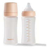 Nuby RapidBottle Anti-Colic Glass Baby Bottles, 2-Pack, 9oz, Beige