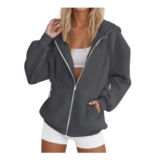 Nuoke Womens Oversized Zip Hoodie Sweatshirt, Casual Long Sleeve