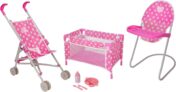 Nursey Playset 7 Piece Nursery Playset Doll Highchair, Crib, Doll Car Seat & Reusable Cutlery Set Prams, Pushchairs and Dolls Accessories for Boys & Girls Age 3