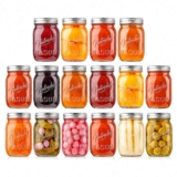 NutriChef Glass Jars With Lids 16 Pack 450 ml Mason Jars, Thick Glass Leakproof Storage