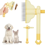 OFFCUP Pet Hair Comb, Cat and Dog Flea Comb, Stainless Steel Long and Short Teeth, Rotatable Combs Head, Self-Cleaning Design, Suitable for Pet Grooming and Hair Removal (Yellow)