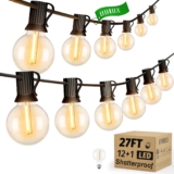 OHLUX 27FT/8m Outdoor Festoon Lights LED String Garden Lights Mains Powered with 13 G40 Bulbs, E12 Socket, 2200K Warm White, IP65 Waterproof, Connectable for Patio, Gazebo, Party