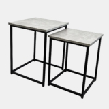 OHS 2 Nest of Tables Wooden Coffee Tables For Living Room, Modern Square Side Table Decorative Bedside Table with Sturdy Metal Frame Easy Assembly, Grey