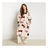 OHS Cat Print Extra Long Hoodie Blanket