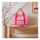 OHS Cherry Bow Print Overnight Weekend Travel Bag – Pink/Red