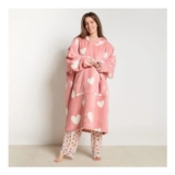 OHS Heart Print Extra Long Hoodie Blanket – Pink