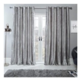 OHS Home Crushed Velvet Eyelet Curtains – Silver