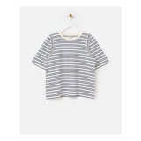 ORGANIC COTTON White & Navy Blue Striped Ruffle T-Shirt