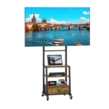 OYRREU Rolling TV Stand with Mount and Fabric Drawer Brown