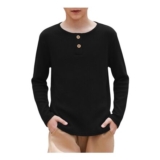 Ocextami Boys Long Sleeve Crew Neck Buttoned Top Black