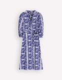 Octavia Cotton Dress Blue Ivory Embroidery