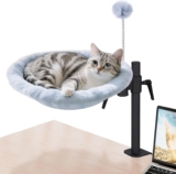 Odoland Cat Bed for Desk, 360 Rotatable Adjustable Cat Hammock Bed Comfortable Soft Cat Desk Nest with 2 Washable Fabrics for All Seasons (Grey)
