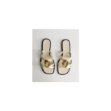 Off White Gold Abstract Buckle Mule Sandals