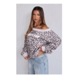 Offstage Printed off Shoulder Sweater Leopard