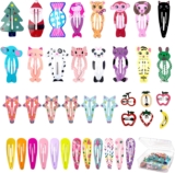 Oiomniv Hair Clips for Girls, 40Pcs No Slip Metal Snap, Barrettes for Kids Teens Women, Cute Candy Color Cartoon Design Hair Pins (Animals Fruits Stars) (Multicolor)